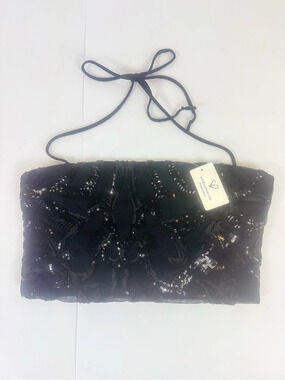 Windsor Sequin Halter Crop Top Black Size Medium